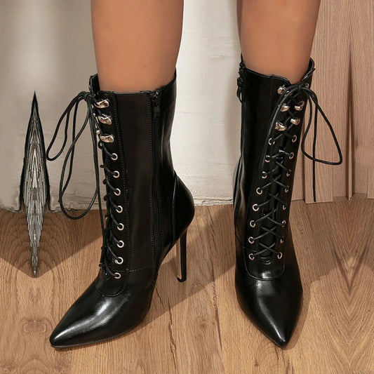 Bottes à talons hauts et bout pointu Sivana pour femme | À lacets et fermeture éclair 0