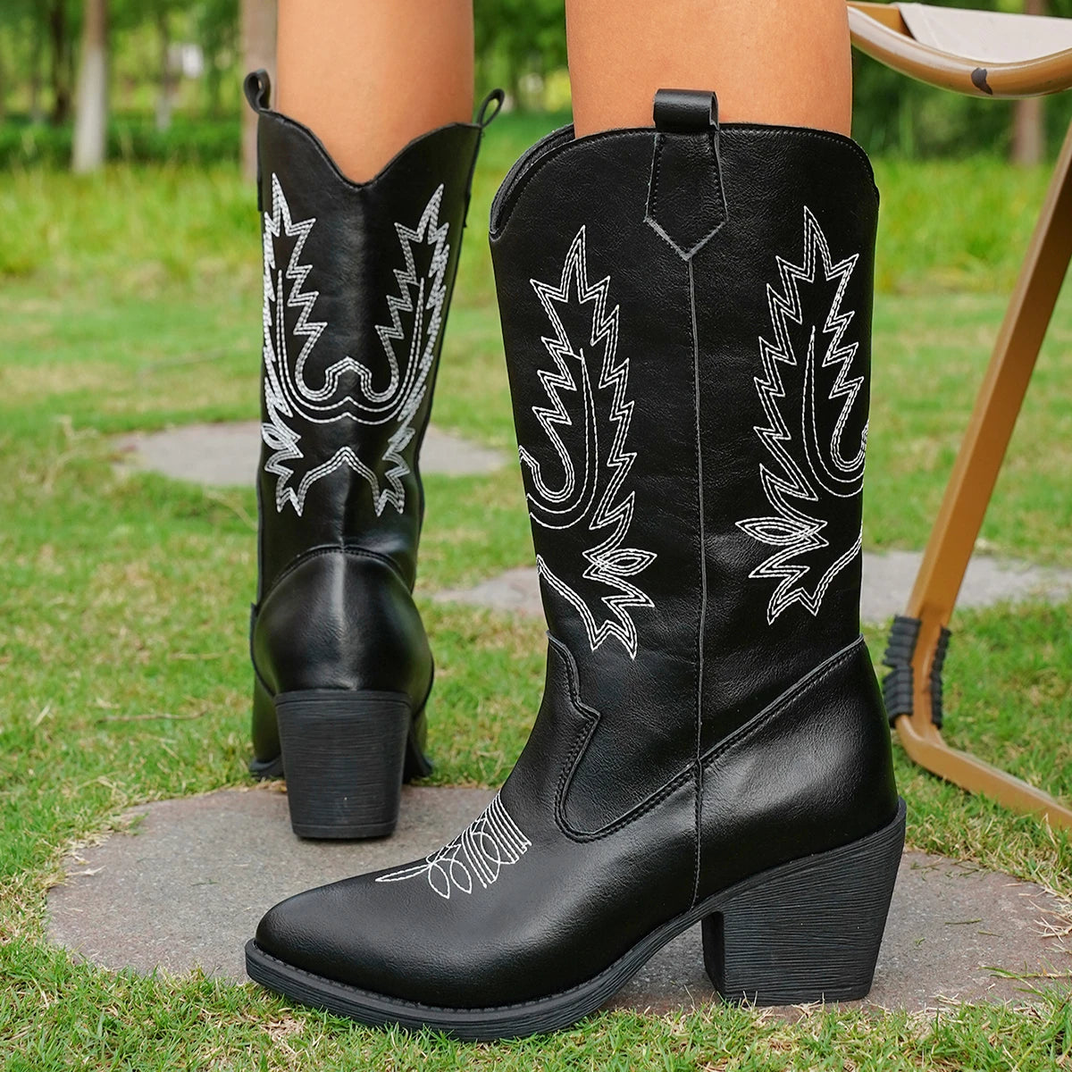 Bottes de cowboy brodées Solace pour femme | Talon carré, semelle épaisse, bout pointu 3