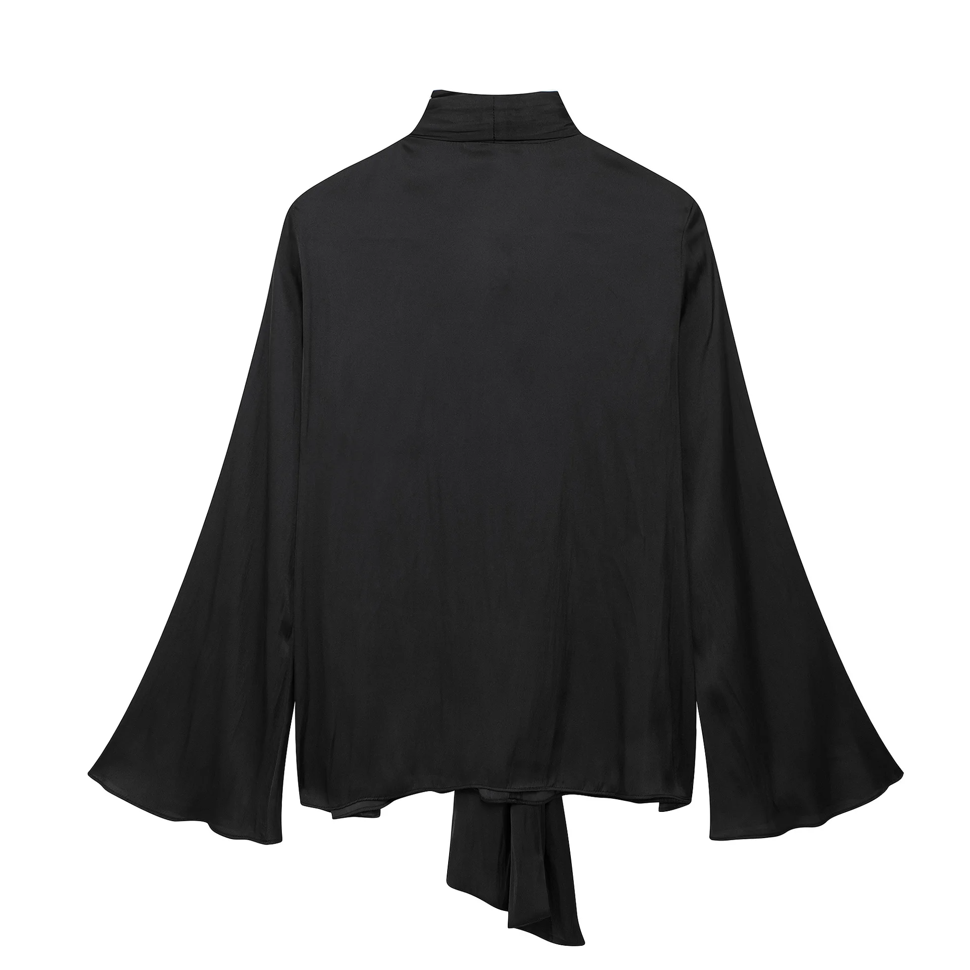 Chemise ras du cou Claudia pour femme avec nœud | Manches longues, couleur unie 5