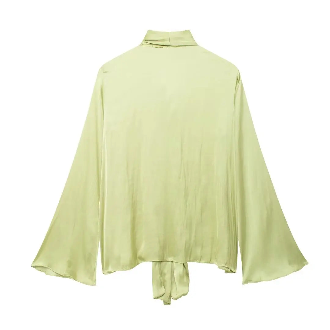 Chemise ras du cou Claudia pour femme avec nœud | Manches longues, couleur unie 7