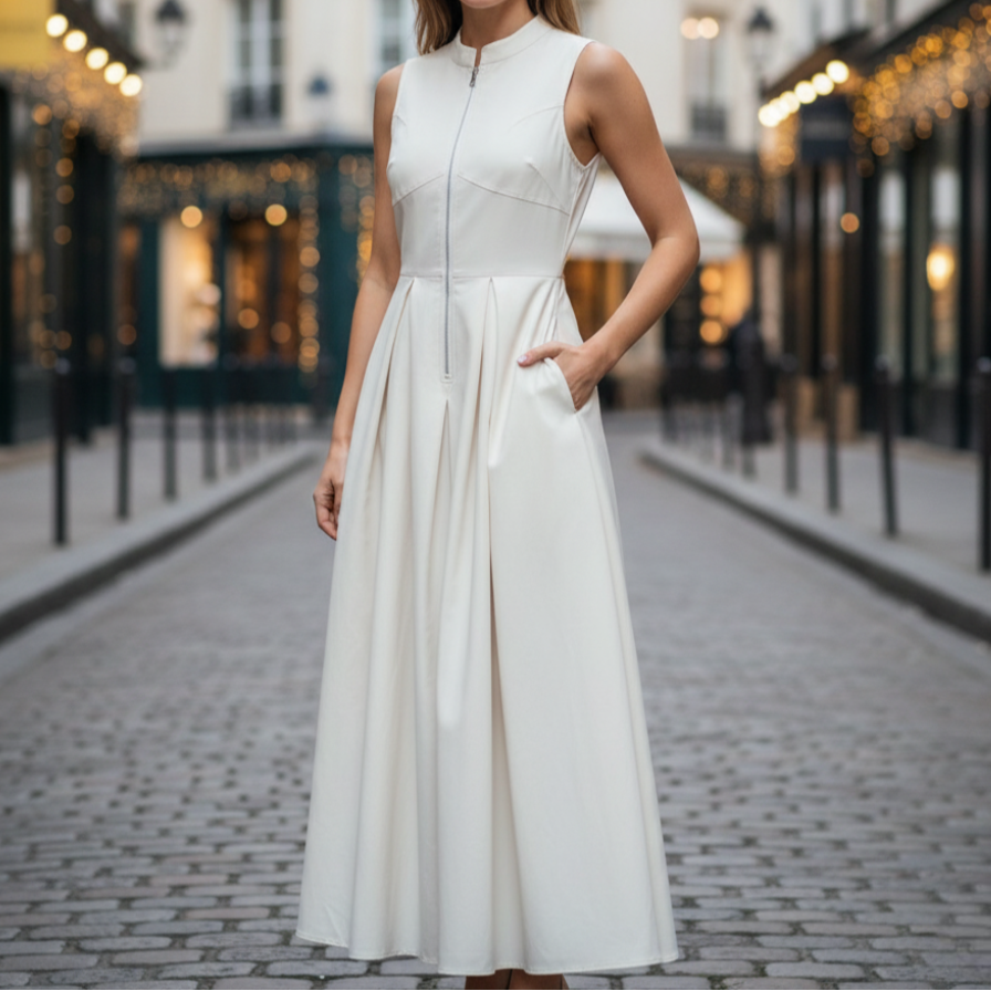 Auriane Robes Longues Plissées pour Femme | Élégantes, Sans Manches, Midi