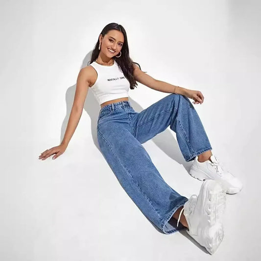 Liora Pantalons Baggy Femme Taille Haute en Jean | Style Rétro, Confort Optimal 0