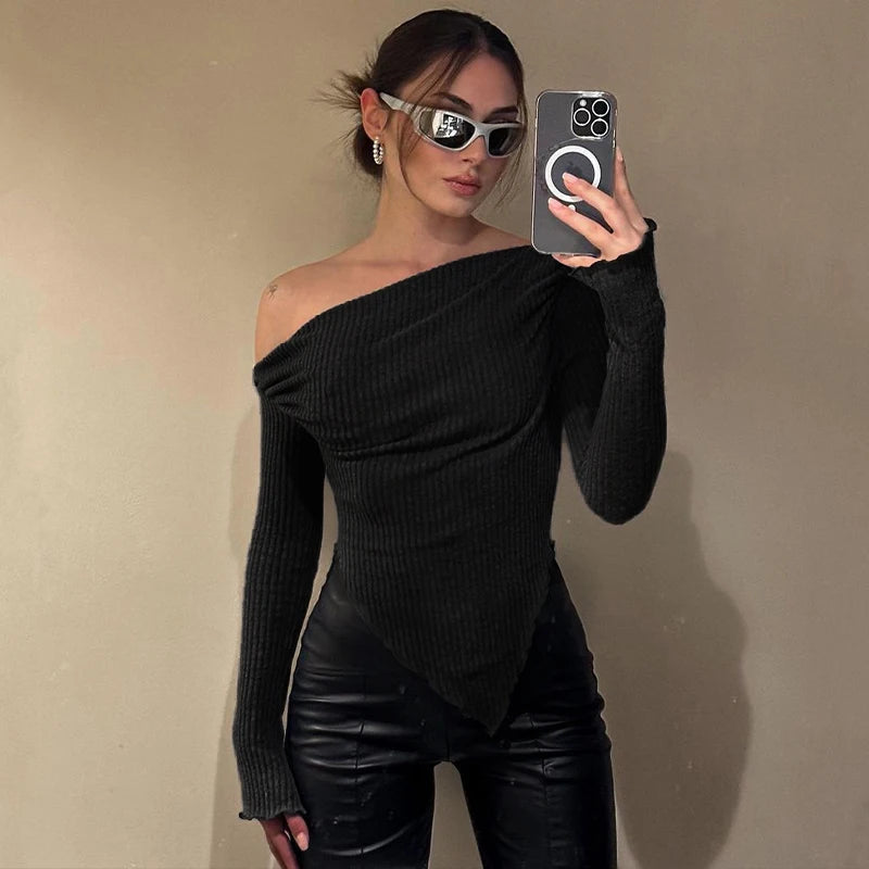 Liora T-shirt Manche Longue Femme Asymétrique | Crop Top, Confortable, Tendance 3