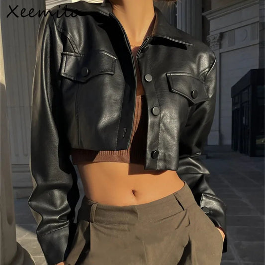 Liora Veste Femme en Similicuir à Col Rabattu | Tendance Y2K, Détails Boutonnés 0