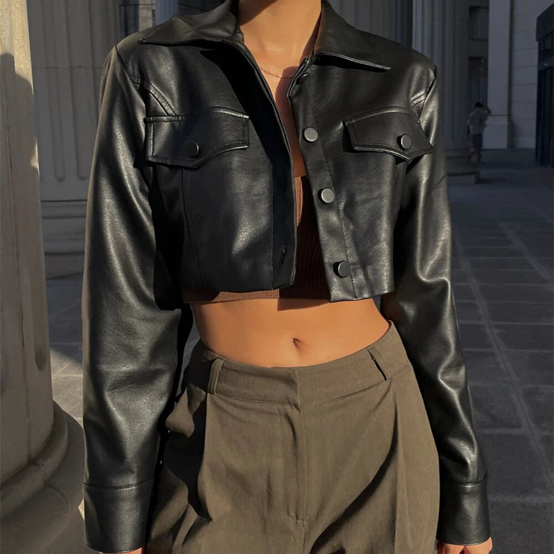 Liora Veste Femme en Similicuir à Col Rabattu | Tendance Y2K, Détails Boutonnés 4