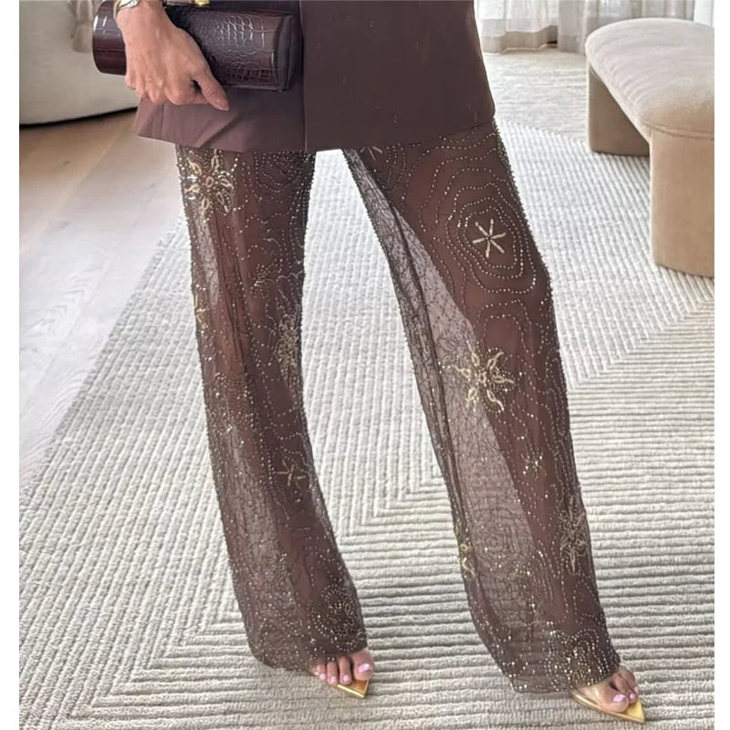 Luma Pantalons Femme Baggy à Paillettes | Taille Haute, Légers, Respirants 1