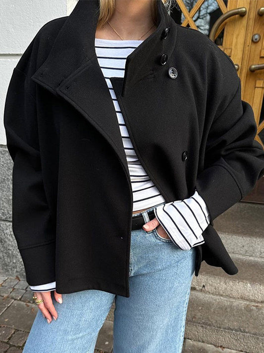 Manteau court en laine Erika pour femme, à simple boutonnage et revers | Manches longues, coupe ample 0