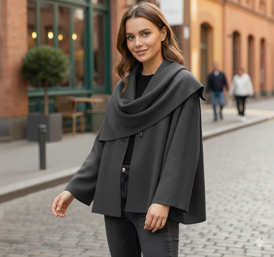 Manteau femme Carso avec châle asymétrique | Tissu, manches longues 1