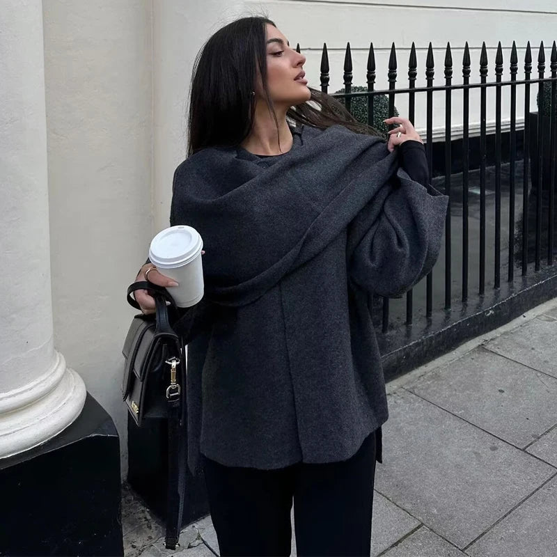 Manteau femme Carso avec châle asymétrique | Tissu, manches longues 3