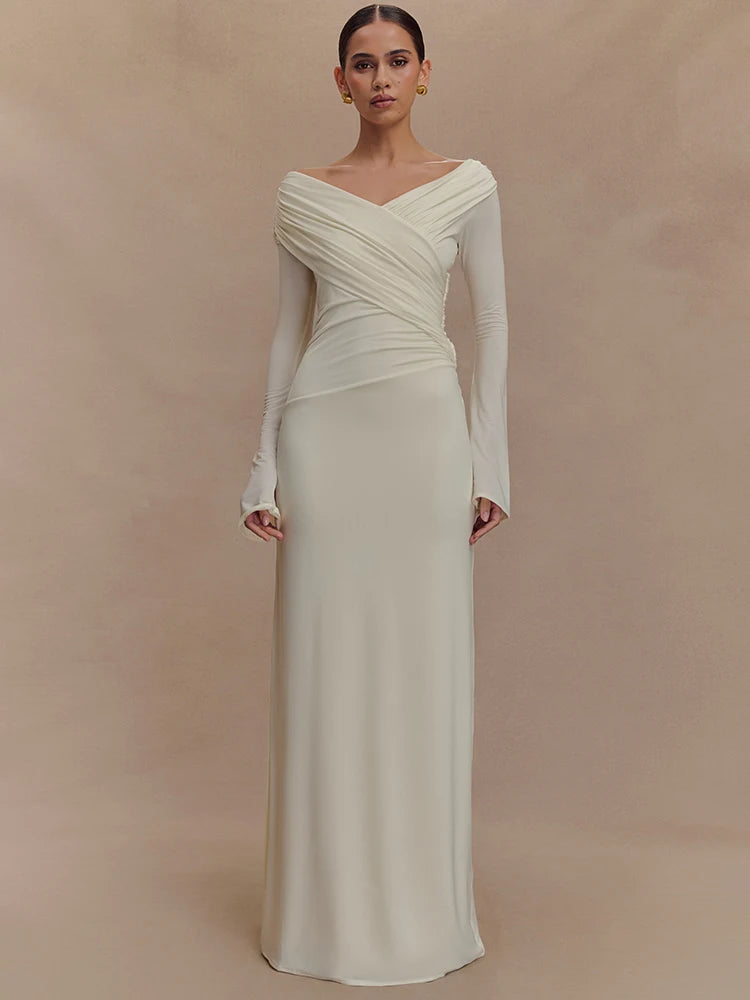 Robe ajustée Mavina pour femme, à volants et col en V | Longue, taille haute 1