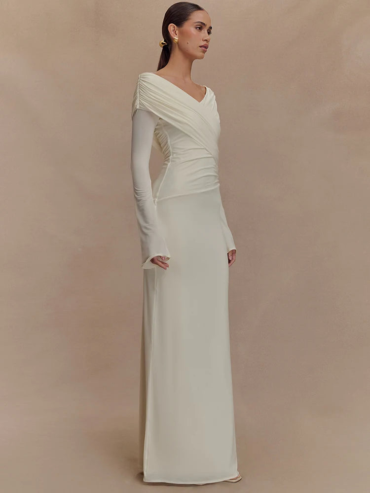 Robe ajustée Mavina pour femme, à volants et col en V | Longue, taille haute 2