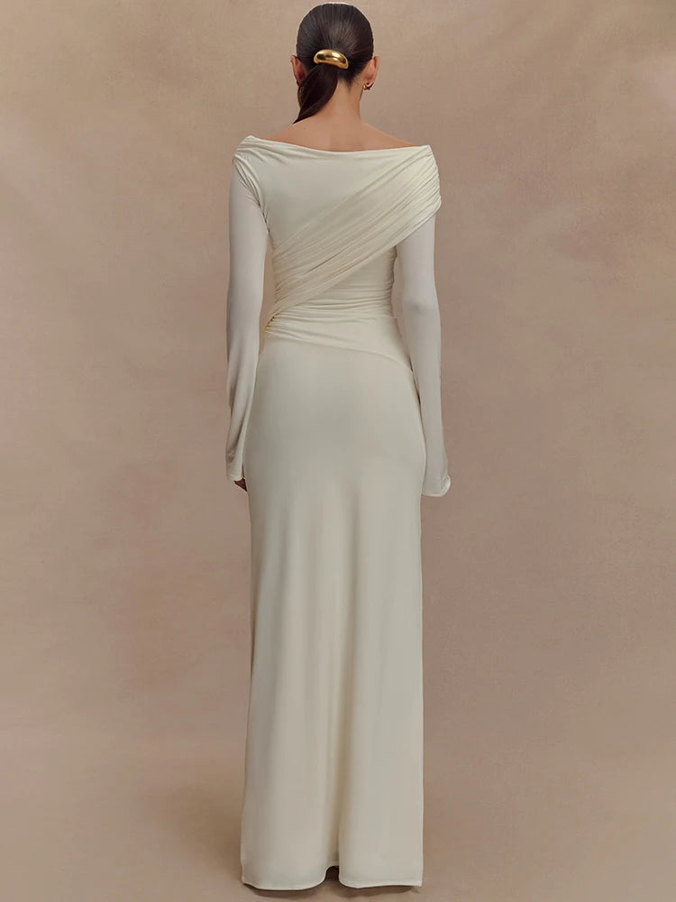 Robe ajustée Mavina pour femme, à volants et col en V | Longue, taille haute 3