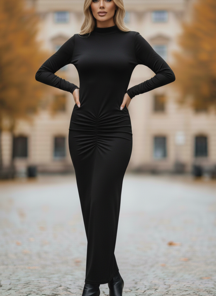 Robe ajustée à volants Berta pour femme | Stretch, col rond, manches longues 1