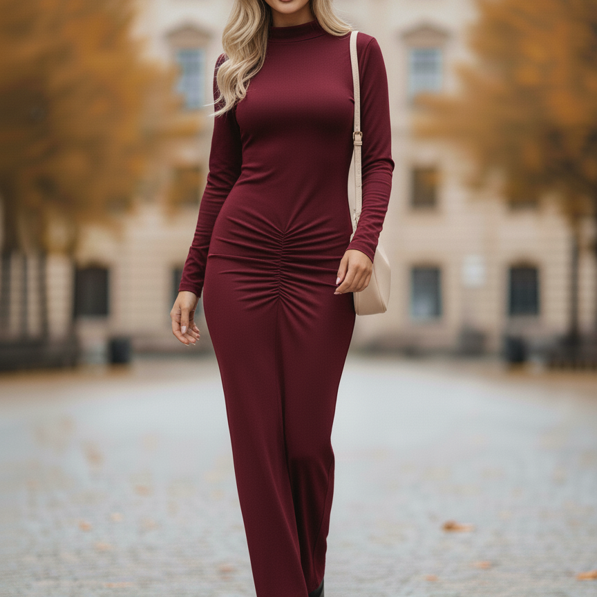 Robe ajustée à volants Berta pour femme | Stretch, col rond, manches longues 2