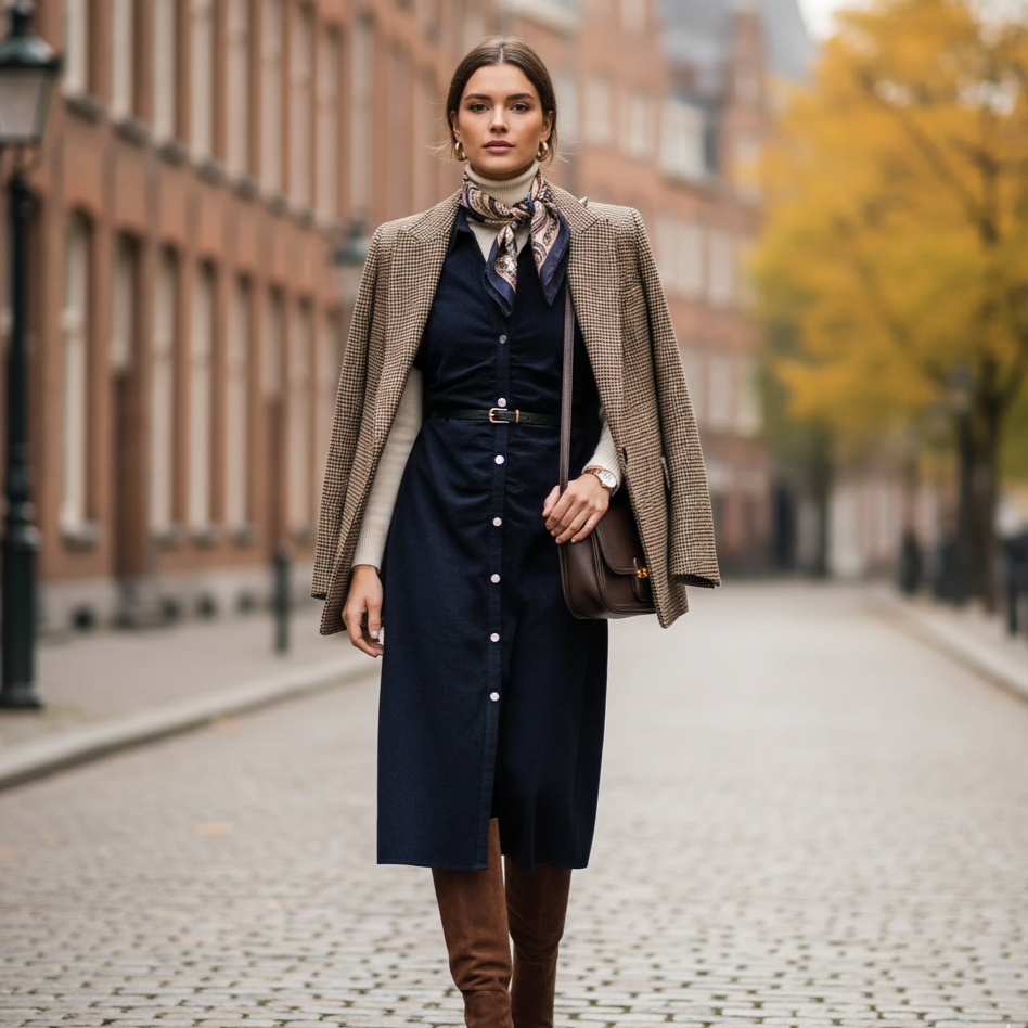 Robe midi ajustée en jean Daria | Ceinture plissée et fermeture éclair latérale 1
