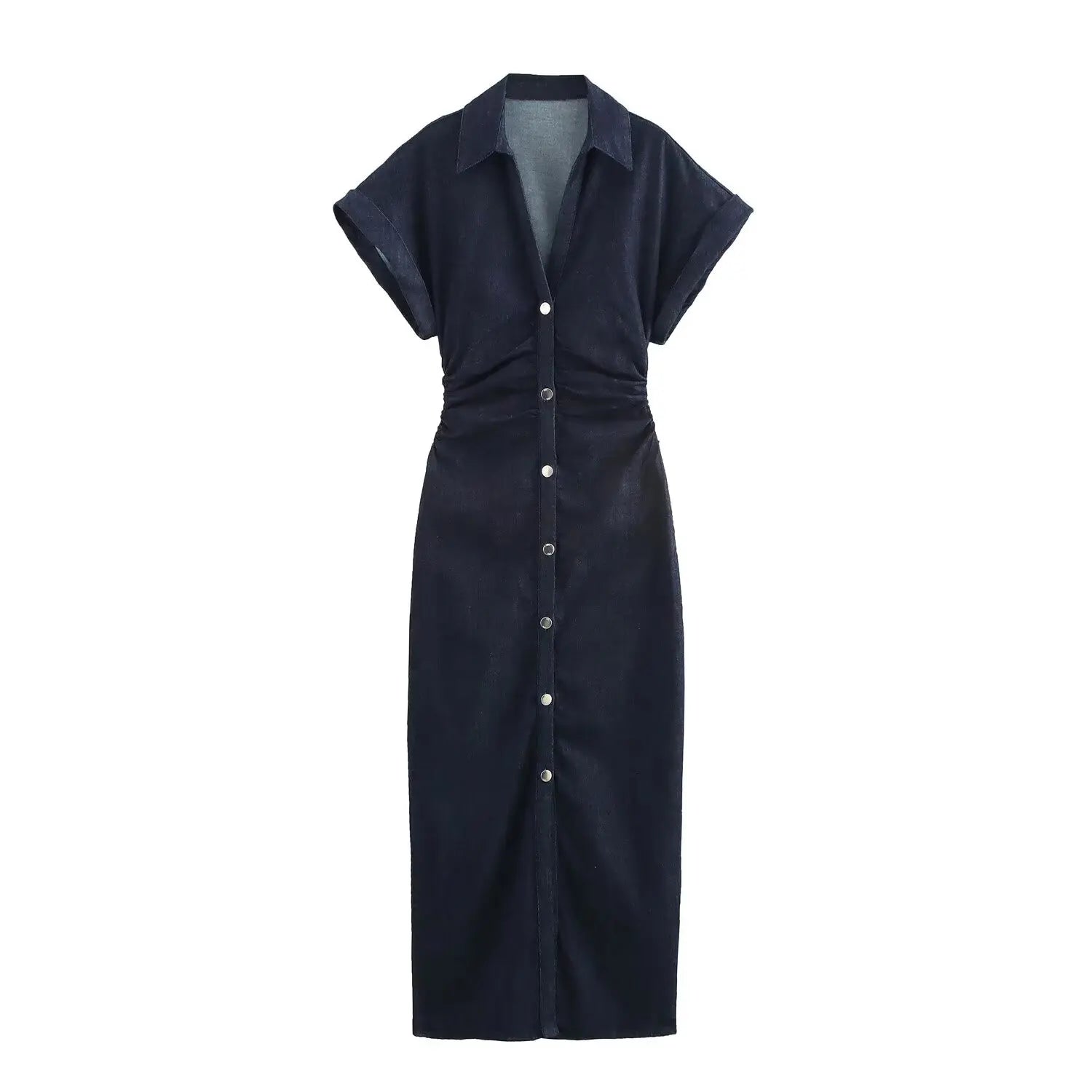 Robe midi ajustée en jean Daria | Ceinture plissée et fermeture éclair latérale 4