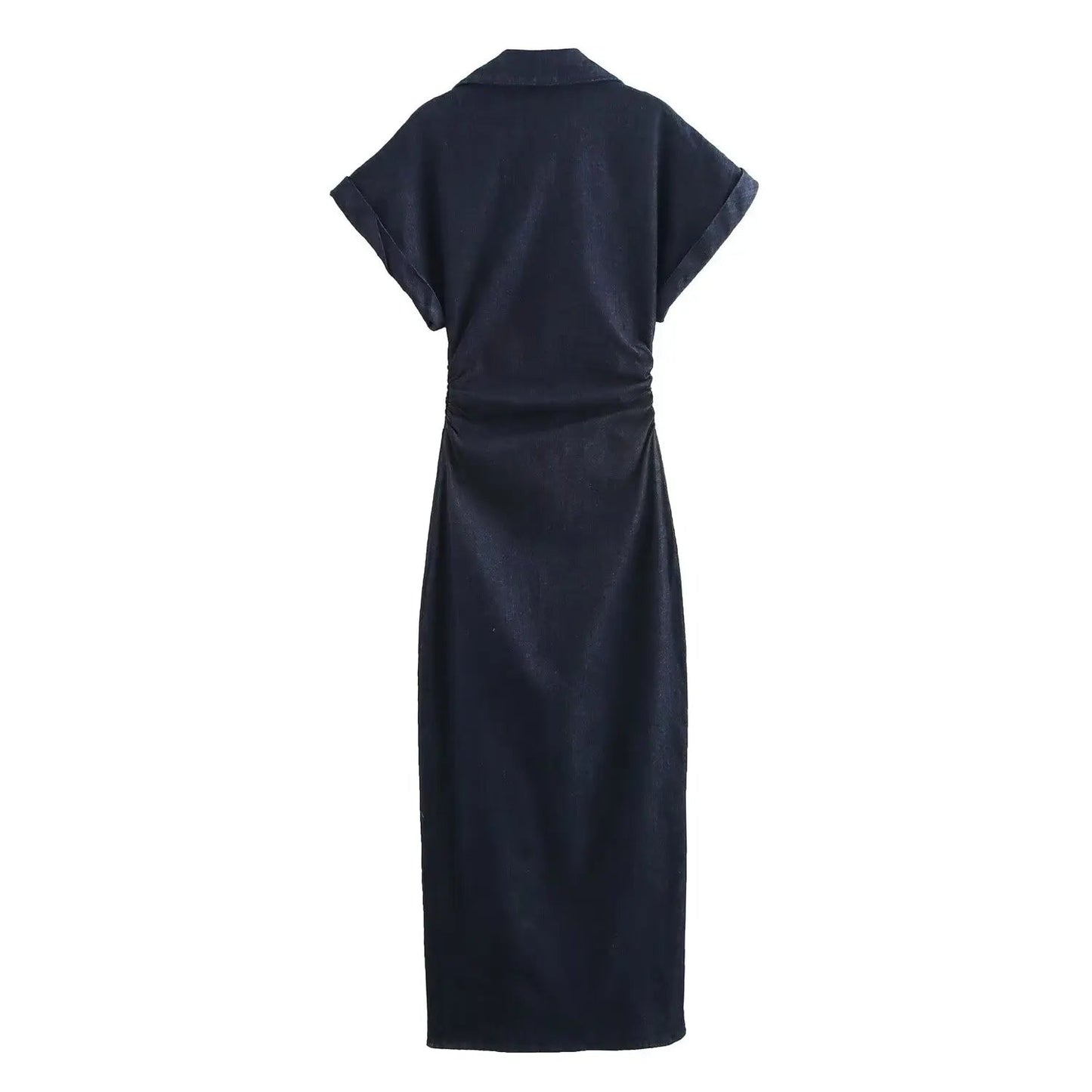 Robe midi ajustée en jean Daria | Ceinture plissée et fermeture éclair latérale 5