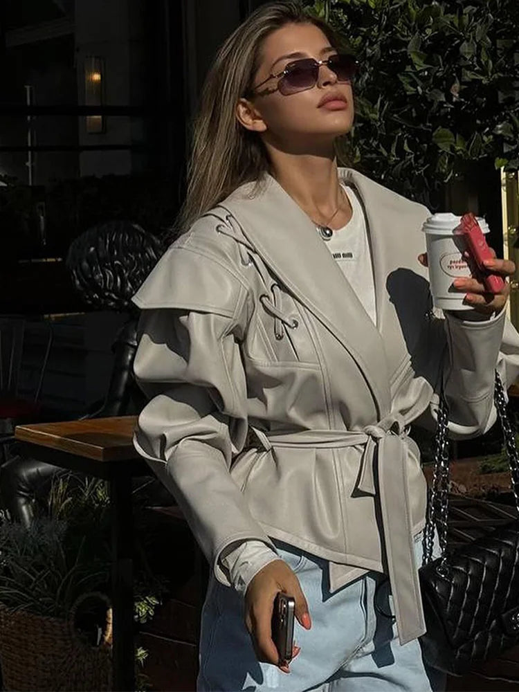 Veste en cuir à lacets Livara pour femme | Taille ajustée, col à revers 7