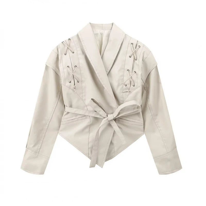 Veste en cuir à lacets Livara pour femme | Taille ajustée, col à revers 8