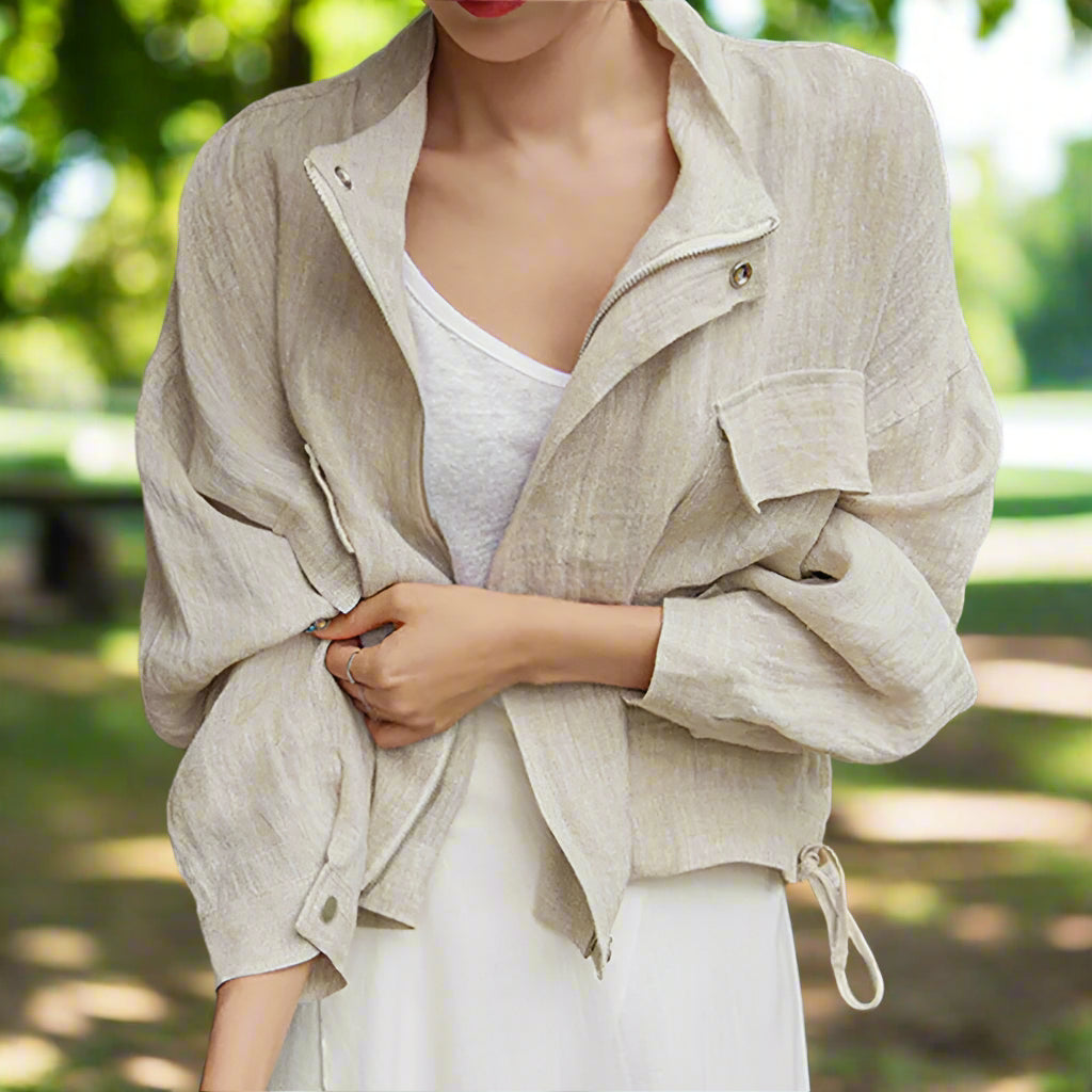 Veste légère style coréen Flera pour femme | Manches longues, lin et coton 6