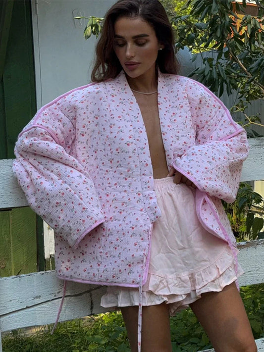 Veste matelassée Florina pour femme à imprimé floral | Parka à lacets 0