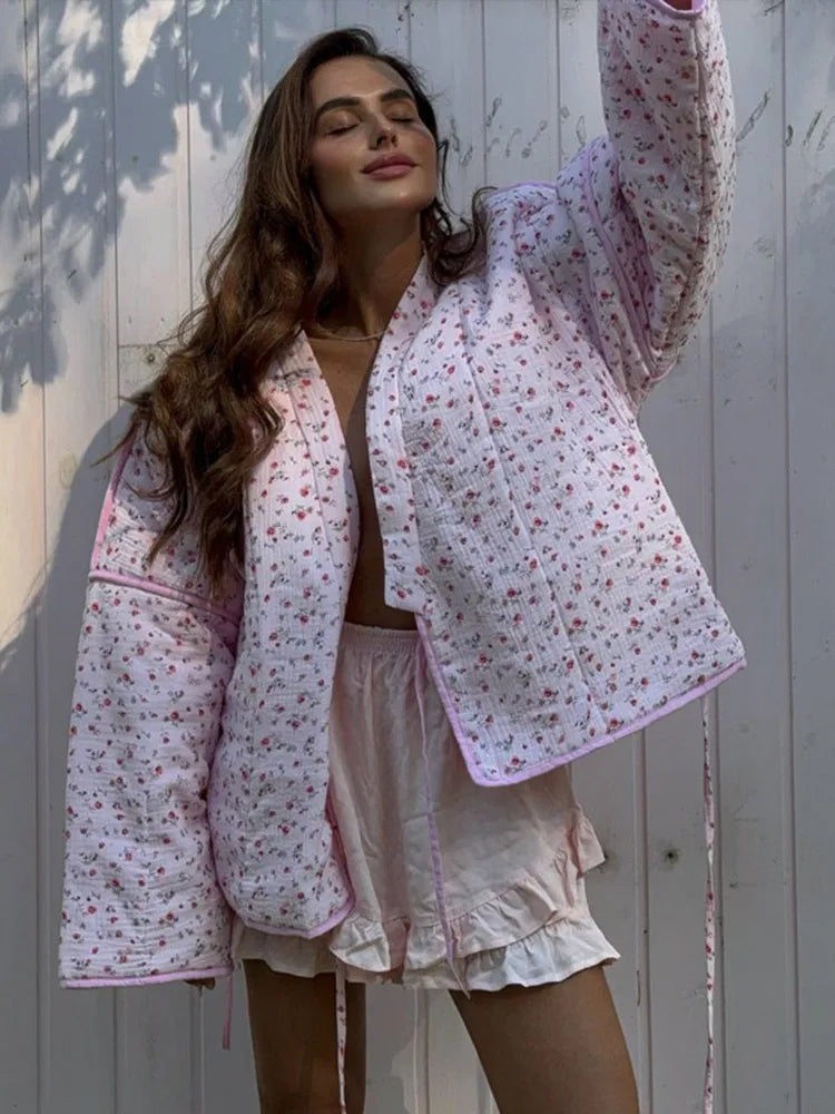 Veste matelassée Florina pour femme à imprimé floral | Parka à lacets 1