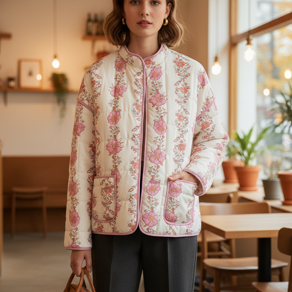 Veste matelassée fleurie Aura pour femme | Manches longues et col rond 1