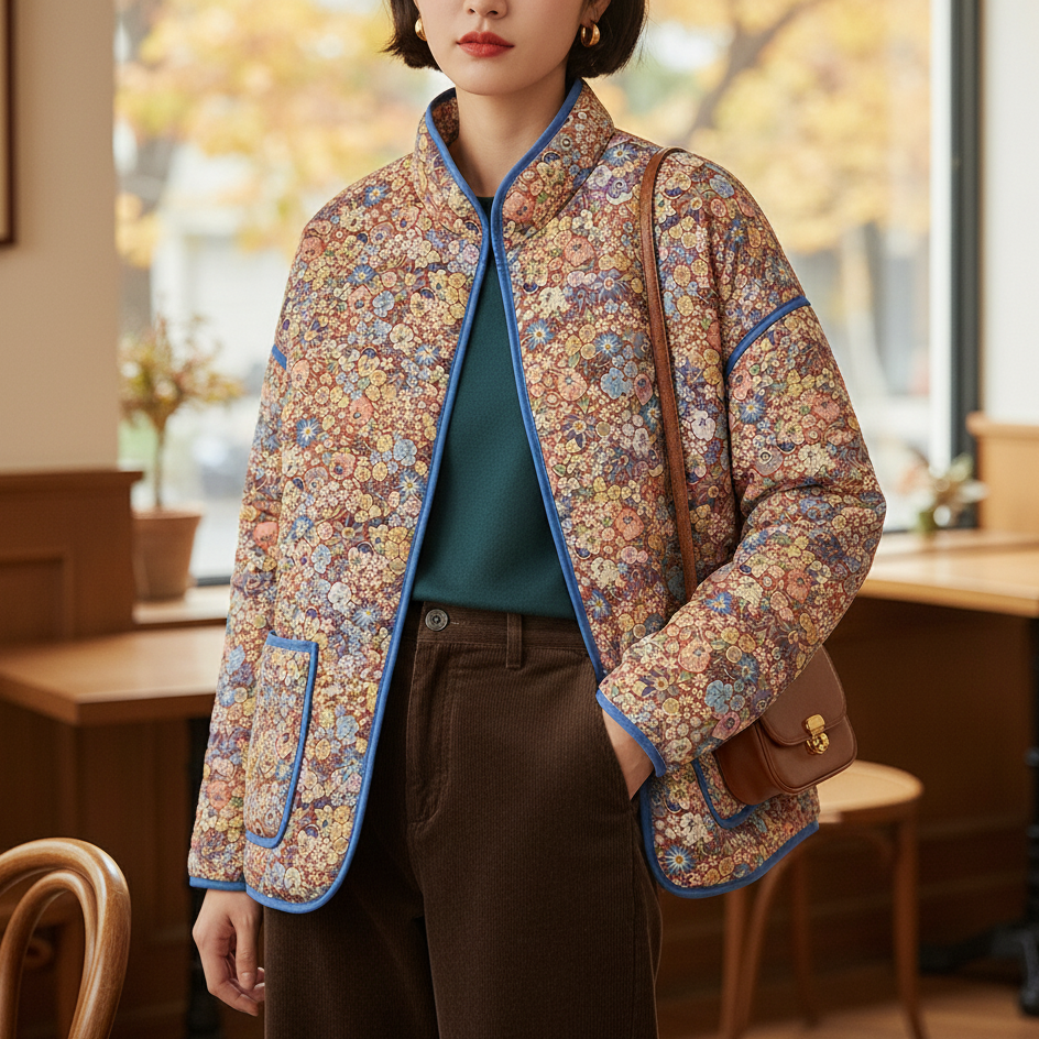Veste matelassée fleurie Aura pour femme | Manches longues et col rond 2