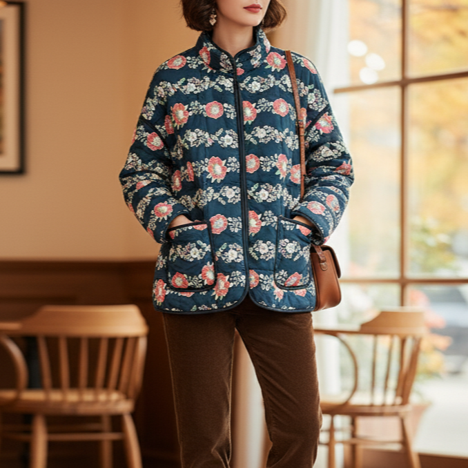 Veste matelassée fleurie Aura pour femme | Manches longues et col rond 3