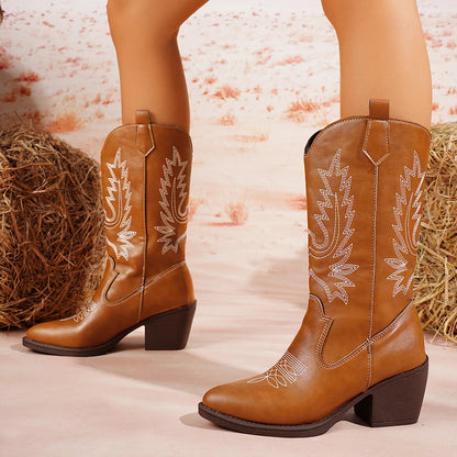 Bottes de cowboy brodées Solace pour femme | Talon carré, semelle épaisse, bout pointu 2