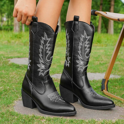 Bottes de cowboy brodées Solace pour femme | Talon carré, semelle épaisse, bout pointu 5