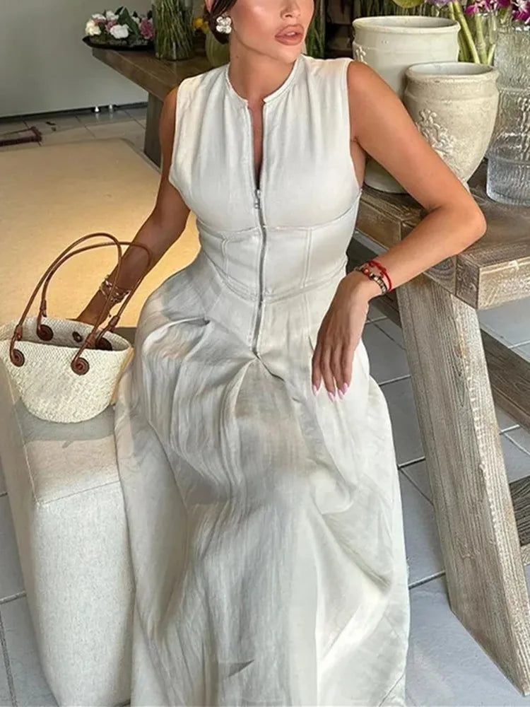 Elara Robes Longues Femme Plissées pour Été | Élégantes, Sans Manches, Midi 1
