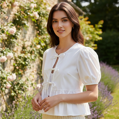 Liora Blouse Femme Chic à Volants | Manches Bouffantes, Coupe Cintrée, Féminine