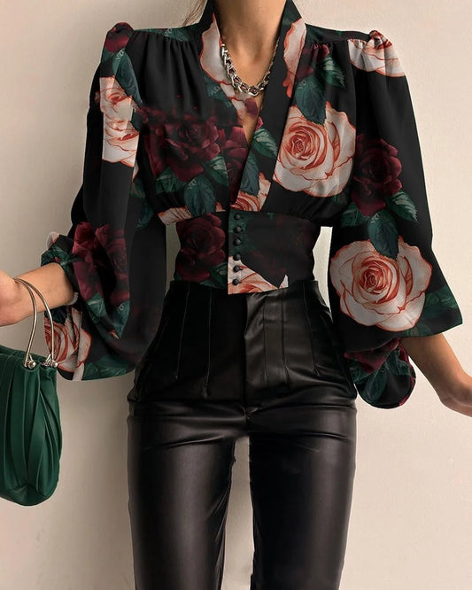 Liora Blouse Femme Chic à Col V Irrégulier | Manches Lanternes, Tissu Léger 0
