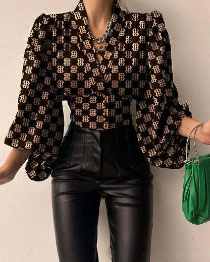 Liora Blouse Femme Chic à Col V Irrégulier | Manches Lanternes, Tissu Léger 1