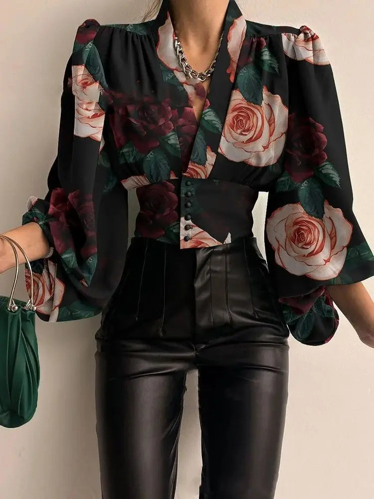 Liora Blouse Femme Chic à Col V Irrégulier | Manches Lanternes, Tissu Léger 3
