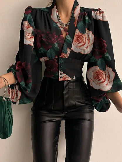 Liora Blouse Femme Chic à Col V Irrégulier | Manches Lanternes, Tissu Léger 3