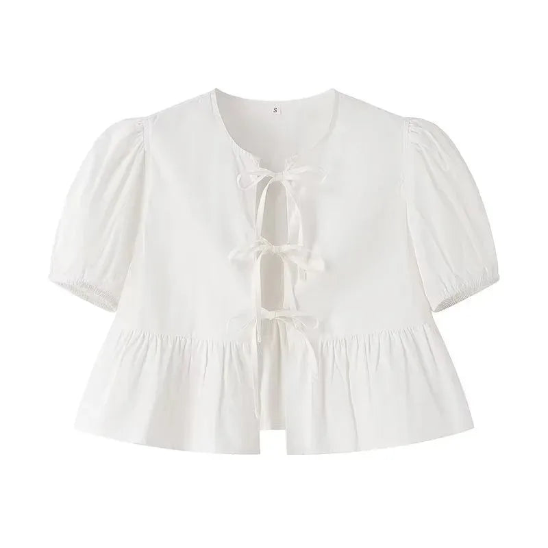 Liora Blouse Femme Chic à Volants | Blanche, Manches Bouffantes, Coupe Cintrée 2