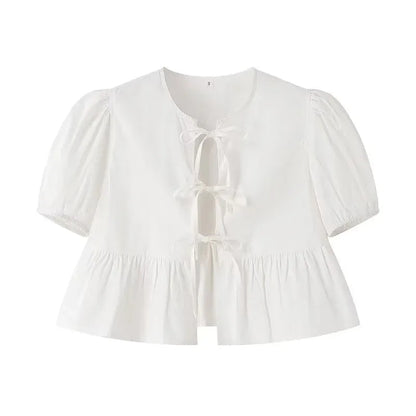 Liora Blouse Femme Chic à Volants | Blanche, Manches Bouffantes, Coupe Cintrée 2