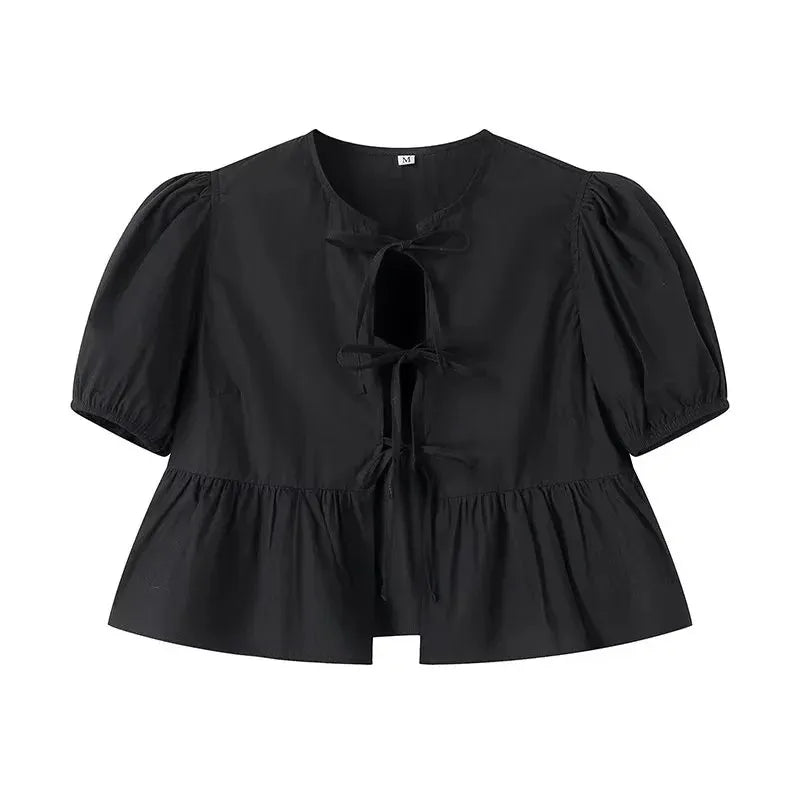 Liora Blouse Femme Chic à Volants | Blanche, Manches Bouffantes, Coupe Cintrée 3
