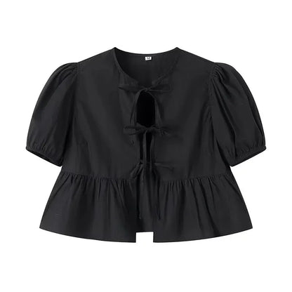 Liora Blouse Femme Chic à Volants | Blanche, Manches Bouffantes, Coupe Cintrée 3
