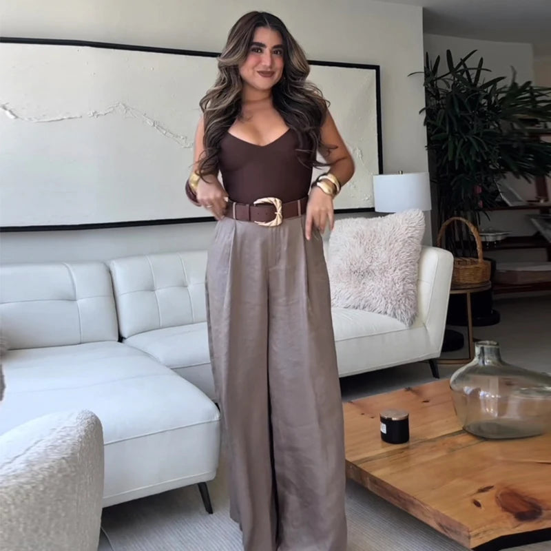 Liora Pantalon Fluide Femme à Taille Haute | Satiné, Évasé, avec Poches 5