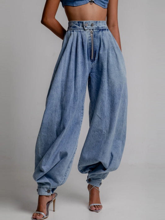Liora Pantalon Fluide Taille Haute pour Femme | Denim Vintage, Style Décontracté 0