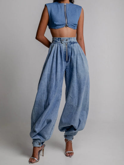 Liora Pantalon Fluide Taille Haute pour Femme | Denim Vintage, Style Décontracté 1