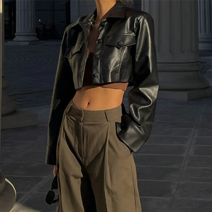 Liora Veste Femme en Similicuir à Col Rabattu | Tendance Y2K, Détails Boutonnés 2