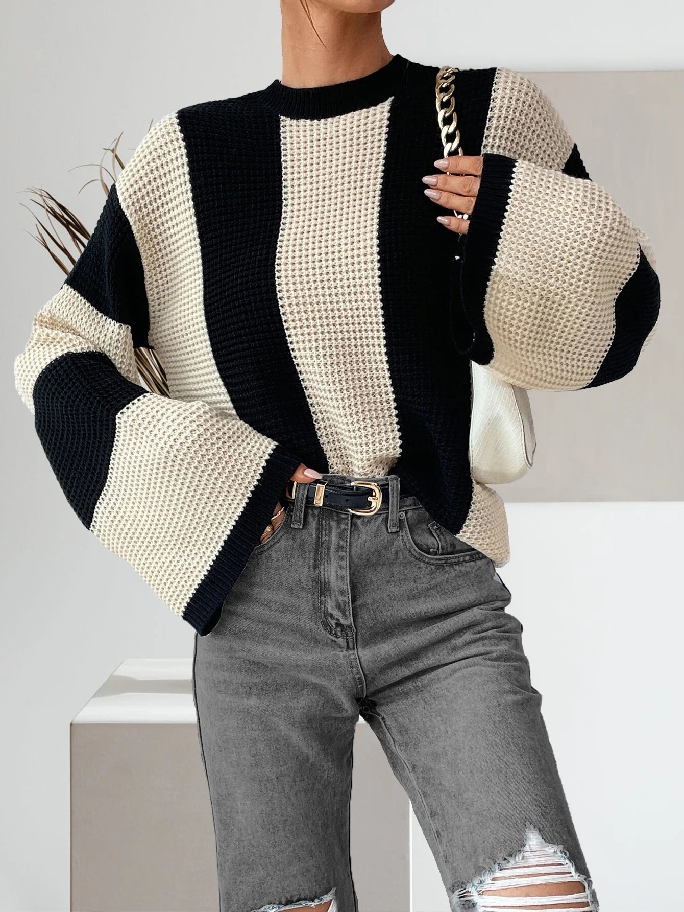 Lira Hauts en Tricot Colorblock à Manches Longues pour Femme | Confortables, Décontractés 0