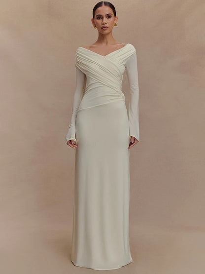 Robe ajustée Mavina pour femme, à volants et col en V | Longue, taille haute 1