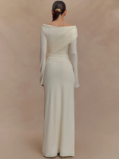 Robe ajustée Mavina pour femme, à volants et col en V | Longue, taille haute 3