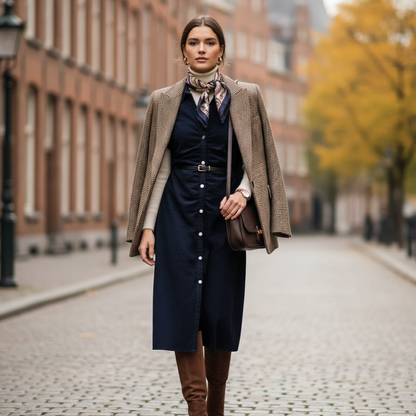 Robe midi ajustée en jean Daria | Ceinture plissée et fermeture éclair latérale 1