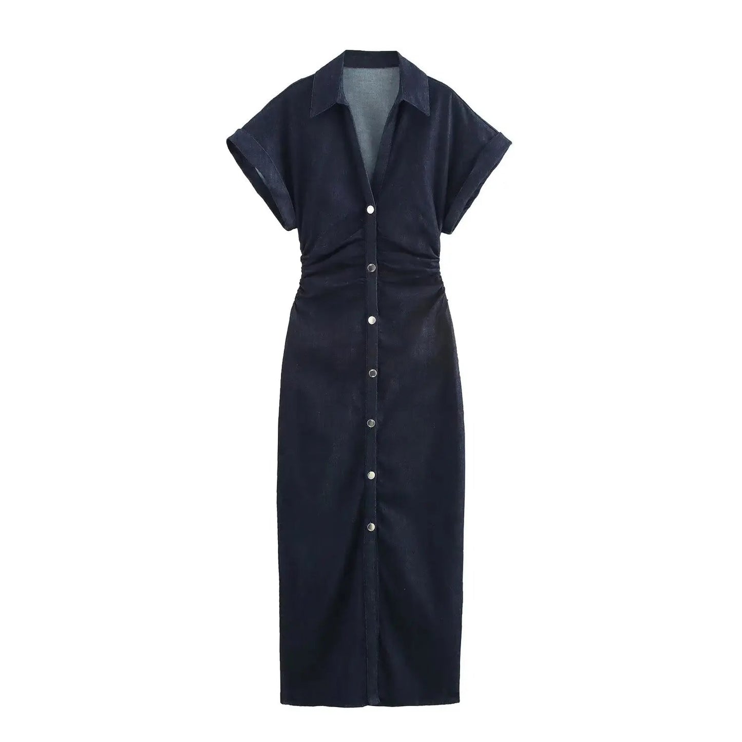 Robe midi ajustée en jean Daria | Ceinture plissée et fermeture éclair latérale 4